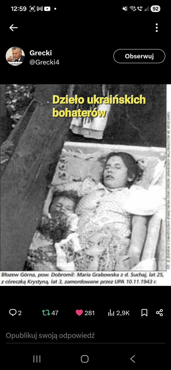 ChiefFromGdynia's tweet photo. @ARK_Applepie Dear Korean friends "Slava ukraine" were the last words that Polish women and children heard just before being slaughtered. Never chant it again. Please. Below attached victims of those upa animals. https://t.co/U9Kp9E6jv4