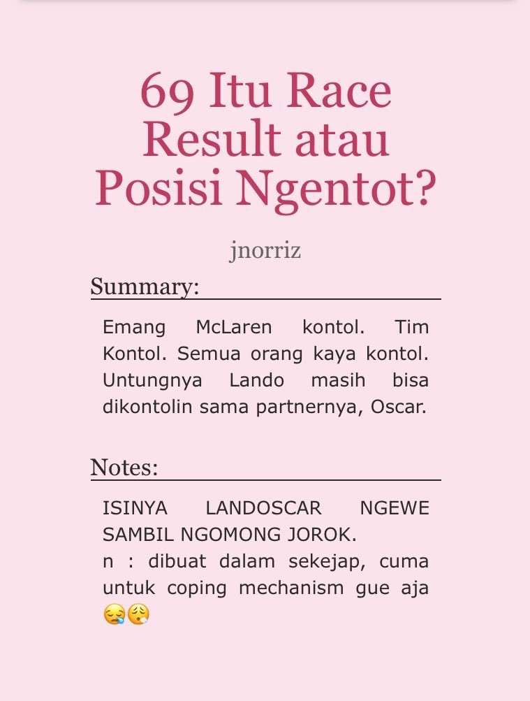 jjaneyth's tweet photo. #LANDOSCAR 814 🔞
‼️isinya bokep jorok BANGET‼️

69 Itu Race Result atau Posisi Ngentot?
— by @ jnorriz 🤤😜😈🥵😏😳🤯⁉️

🔗 https://t.co/NQgs3YQ8tj https://t.co/JWq1VVTxSR