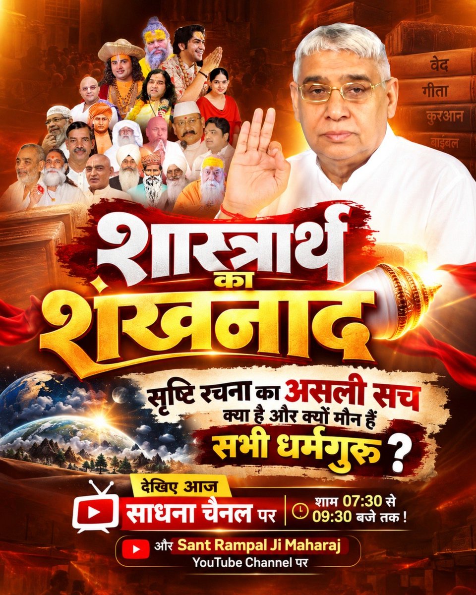 PrajpatiN87826's tweet photo. #शास्त्रार्थ_का_शंखनाद_क़िस्त2

Live on Sant Rampal Ji Yt
भ्रमित समाज को सही दिशा: इस महा-चर्चा का एकमात्र उद्देश्य संत समाज और जनता को शास्त्रानुकूल मार्ग दिखाना है।
देखें लाइव 4 अक्टूबर 2026 को साधना चैनल पर शाम 7:30 बजे से 9:30 बजे तक। 
Sant Rampal Ji Maharaj YouTube Channel https://t.co/FdvnNRbDSg