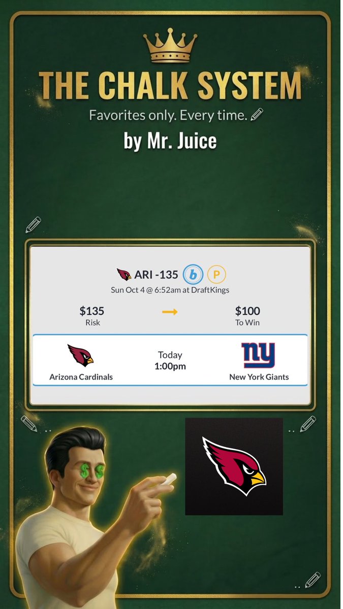 TheChalkVIP's tweet photo. NFL
🏈 Cardinals ML

💚👍 https://t.co/VZBmT3EENp