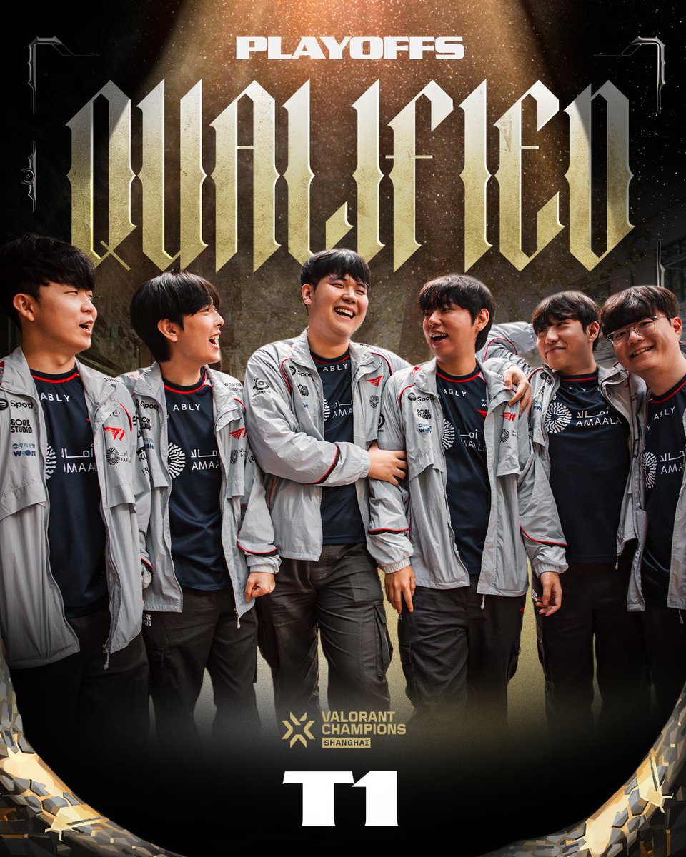 vctpacific's tweet photo. .@T1 HAVE SECURED THE FINAL PLAYOFFS SPOT! 🔥

Pacific’s second seed rounds out the top eight at #VALORANTChampions Shanghai! https://t.co/KhHSFWYzBp