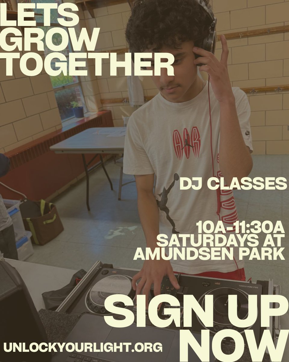 UnlockYourLight's tweet photo. @UnlockYourLight  offers DJ classes  every Saturday morning 10a-11:30a at Amundsen Park.
Sign up IN PERSON ONLY at Amundsen Park and grow with us!

#ycloc #music #dj #classes #chicago https://t.co/6HPGYfkuAV