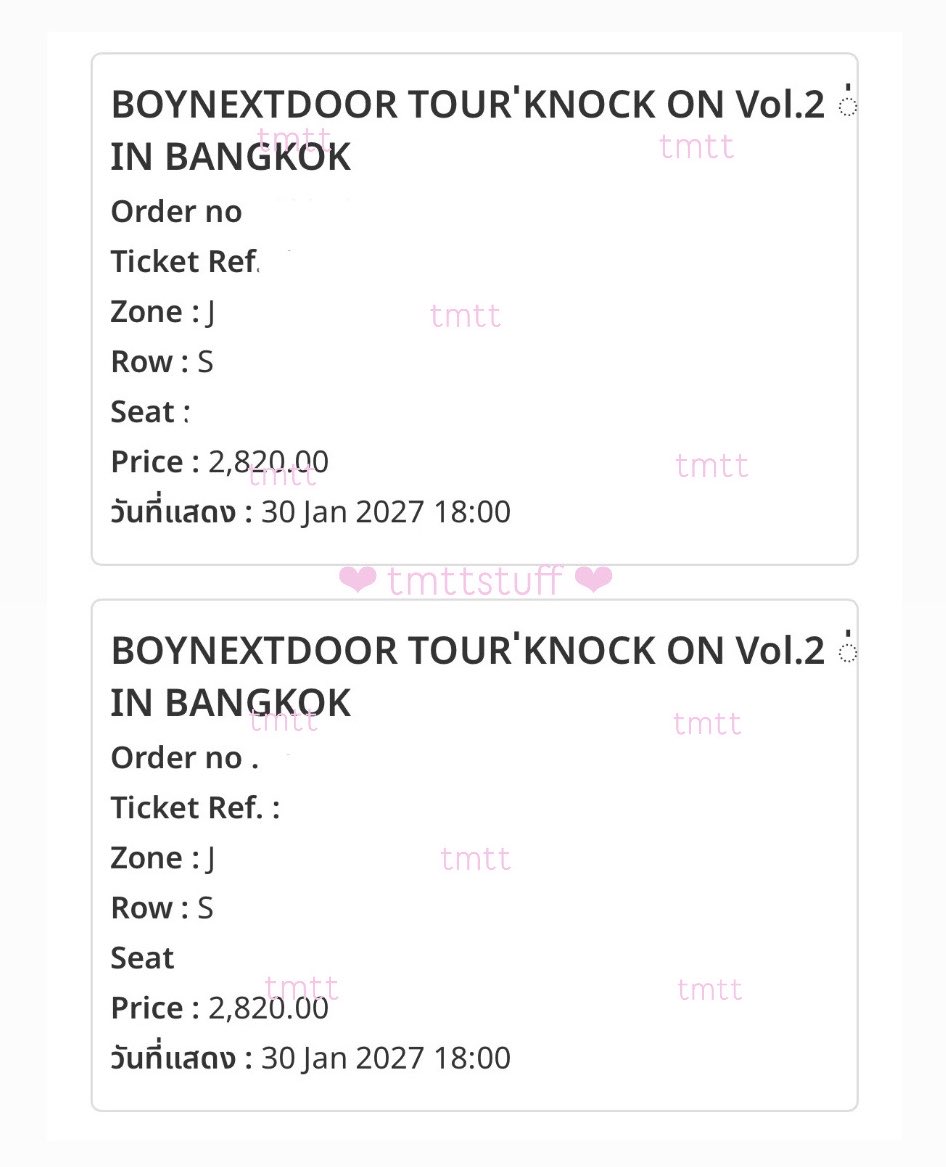 tmttstuff's tweet photo. ☁️ WTS ส่งต่อบัตรคอน ☁️
BND TOUR KNOCK ON Vol.2
⭐️ โซน 2800
♡ โซน J แถว S — 2 ที่ติด
♡ ปล่อย 5,870 ( รวมค่าธรรมเนียม )

กดได้รอบเมม ไม่คิดค่าเมมค่า ส่งต่อเนื่องจากเปลี่ยนโซนค่ะ 
นัดรับได้ 📍 เซนปิ่น / ตามแนว mrt 
#KNOCK_ON_VOL_2_IN_BANGKOK https://t.co/HgpRdodrxM