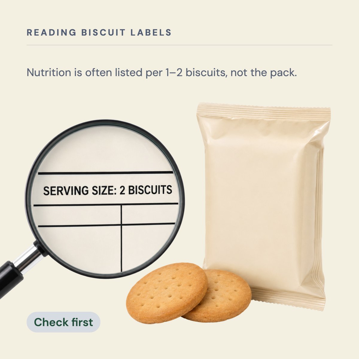 dobcyindia's tweet photo. "Digestive" and "multigrain" are marketing words, not health claims.

Flip the biscuit pack and check:

Serving size
Hydrogenated oil/vanaspati
Added sugar
Fibre and protein
First two ingredients

Front sells. Back tells.

#ReadTheLabel #NutritionTips https://t.co/6dmeItiliQ
