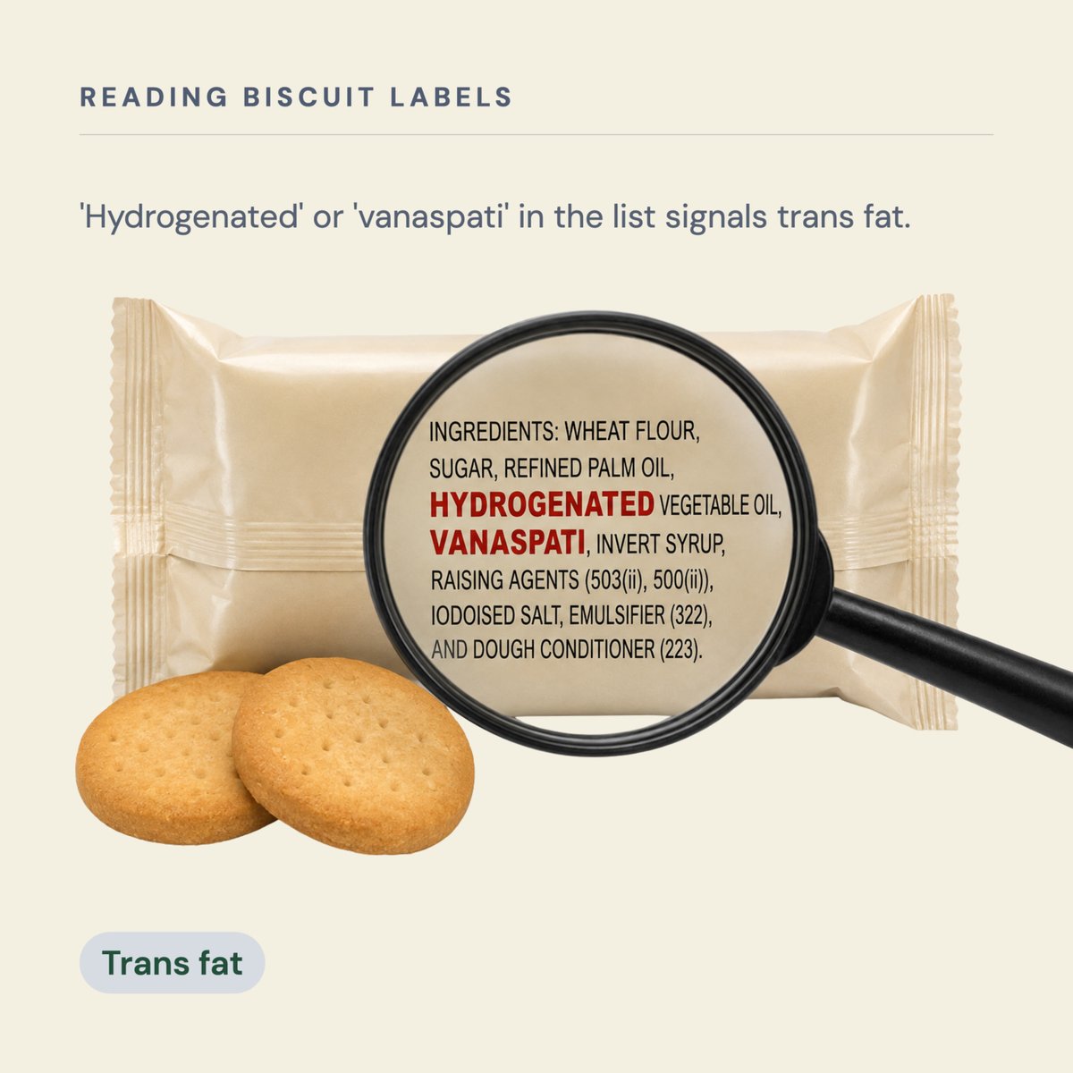 dobcyindia's tweet photo. "Digestive" and "multigrain" are marketing words, not health claims.

Flip the biscuit pack and check:

Serving size
Hydrogenated oil/vanaspati
Added sugar
Fibre and protein
First two ingredients

Front sells. Back tells.

#ReadTheLabel #NutritionTips https://t.co/6dmeItiliQ