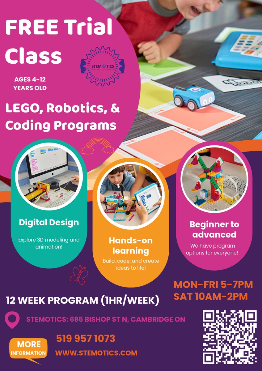 stemotics's tweet photo. 🤖 FREE LEGO ROBOTICS &amp; CODING TRIAL CLASS! 🚀

✨ For ages 4–12

🎉 Book your FREE trial today!
🌐 https://t.co/oYvMGOyyag

📍 Cambridge, ON | 📞 (519) 957-1073 https://t.co/OSmjwQQQM7