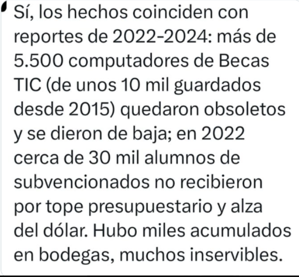 Iherreraa's tweet photo. Durante el gobierno de Boric, 30 mil estudiantes se quedaron sin PC y se robaron 14 mil millones de pesos dejando sin raciones alimenticias a cientos de miles de estudiantes. Y la Confech calladita y la izquierda calladita https://t.co/7AgkncxcKR