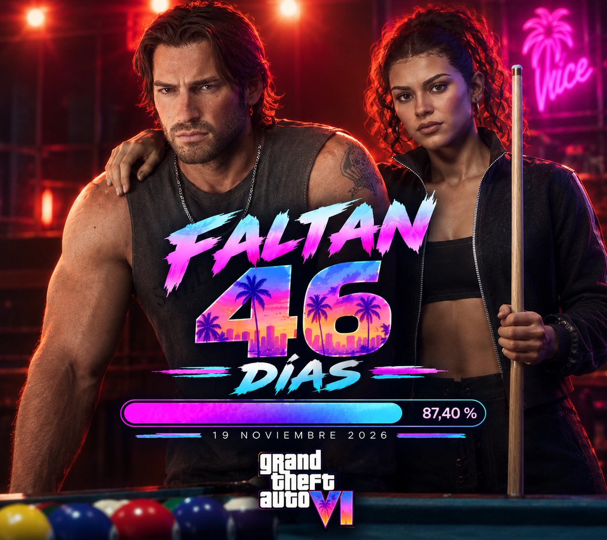 ElNeuroparako's tweet photo. 🔥 ¡46 DÍAS PARA GTA VI! 🔥

Ya solo quedan 46 días para que Vice City vuelva a ser nuestra. 🌴🎮
La espera está llegando a su punto más intenso… ¡cada día cuenta! 👀🔥

#GTA6 #GTAVI #RockstarGames #ViceCity https://t.co/rjnVeOAosY