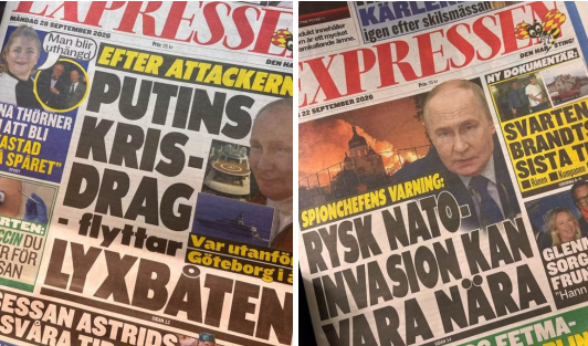 4m0d8r's tweet photo. 🇸🇪Путин в кризисе.  
Путин нападёт на НАТО.  

Шведские СМИ не могут определиться, будет ли Путин отстранён от власти в ближайшее время или скоро окажется в Стокгольме https://t.co/lXaLtJRmTz