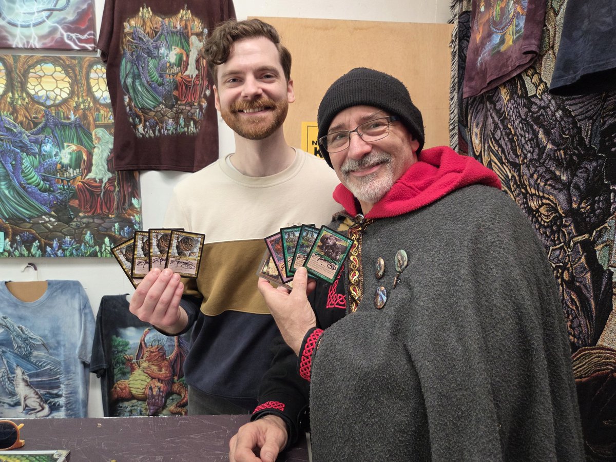 philip_j_fly's tweet photo. I met Ed Beard Jr. at the @michrenfest yesterday! Got this wonderful APAC Forest print and some Premodern cards signed 
#edwardpbeardjr #mtgsigned #mtgpremodern #premodern #apac https://t.co/oxNavK4PQf