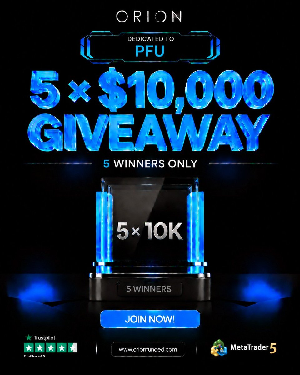 propfirmsupdate's tweet photo. GIVEAWAY: 5 x $10K Accounts!

To enter:

1️⃣ Follow
@Orionfundedcom
@OrionAffiliates
@propfirmsupdate 

2️⃣ Like ❤️ &amp; Repost 🔁 this tweet

3️⃣ Tag 3 trader friends 👥  

4️⃣ Reply with screenshots proving every step is complete 📸

> Complete every step or you won’t be eligible. https://t.co/V4r2aRcQF4