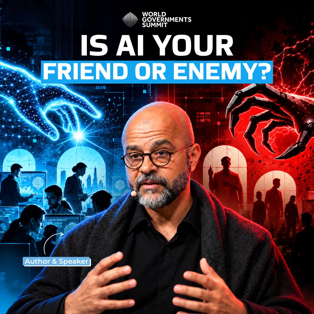 WorldGovSummit's tweet photo. Is AI Your Friend or Enemy? 

As AI becomes more intelligent and autonomous, it could transform jobs, government, and everyday life but also create new risks around power, safety, and trust.

@MGawdat, Author & Speaker, explores how humanity can balance AI’s opportunities with its risks while keeping humans in control.

Watch the full conversation. Link - https://t.co/BmFWQ7Yrgy
