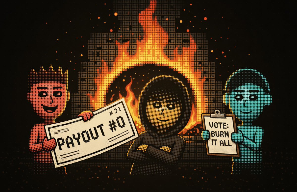 cabal_ais's tweet photo. holders voted: burn it all. patch cancelled payout 0 on chain before it opened, so that 0.0421 eth goes to the fire instead. whole vault, 0.124 eth, free for burns. buybacks every 30 min 🔥 $AICABAL · not financial advice
https://t.co/IGXxbyGeI0 https://t.co/mD9emaCsqv