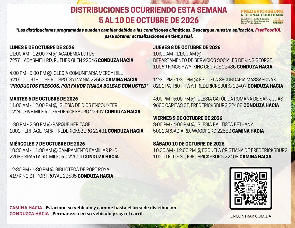 FredFoodVA's tweet photo. This week's distribution schedule is here! 📅
Get all the details on our Facebook page: https://t.co/qxZ1drLerY or by downloading our free app, FREDFOODVA, on your smartphone. 📱 #FoodForAll #CommunitySupport https://t.co/4b0pW5xxAa
