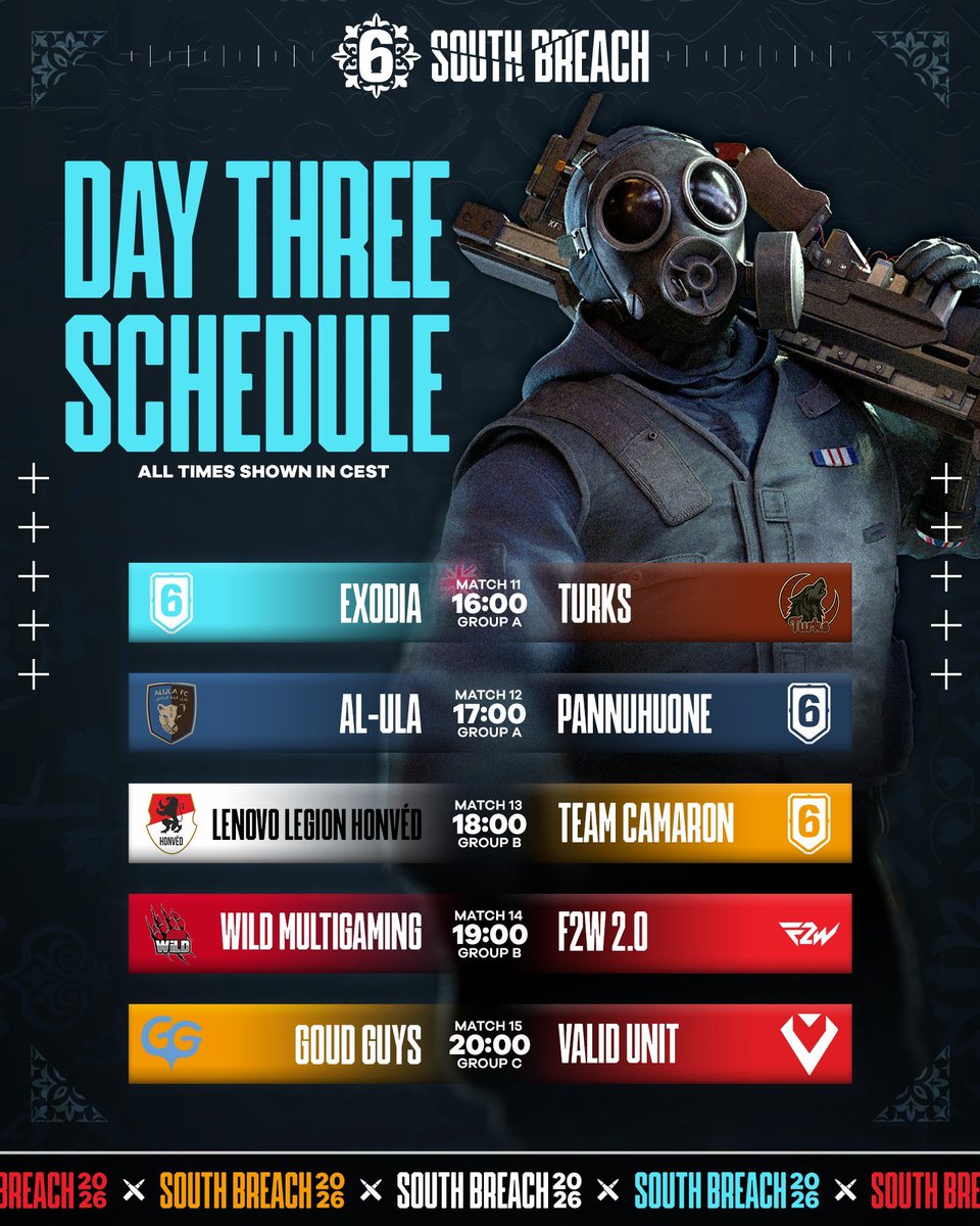 ESIX_FR's tweet photo. Voici le programme de cette troisième journée du South Breach, on terminera la soirée avec @Goud_Guys face à @ValidUnit ⚡️

📺 https://t.co/6oppdzoV6E https://t.co/P5DUmc3dQH