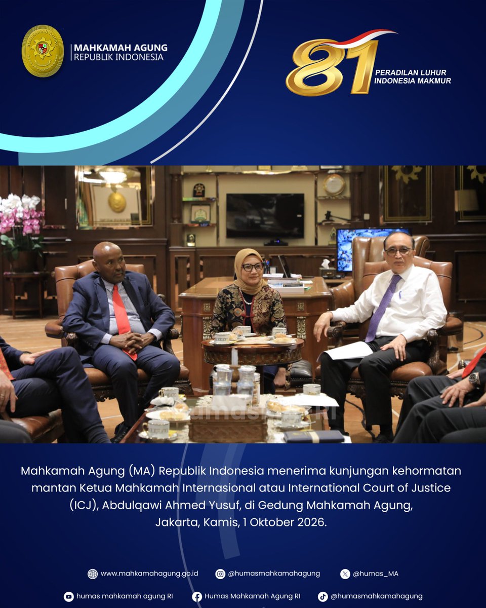 Humas_MA's tweet photo. DIALOG YUDISIAL PIMPINAN MA DAN MANTAN KETUA MAHKAMAH INTERNASIONAL, JAJAKI KEMITRAAN ICJ HINGGA PENINGKATAN KAPASITAS HAKIM

Berita selengkapnya silahkan klik https://t.co/d7GsPU3gzH atau kunjungi website resmi Mahkamah Agung RI di https://t.co/Jza3JsYw5Q untuk berita lainnya. https://t.co/NtzP5PtdTE