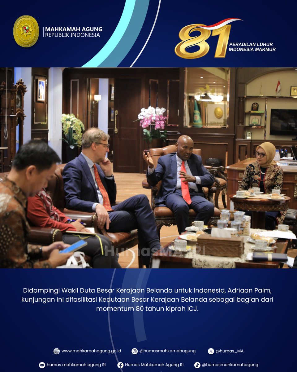 Humas_MA's tweet photo. DIALOG YUDISIAL PIMPINAN MA DAN MANTAN KETUA MAHKAMAH INTERNASIONAL, JAJAKI KEMITRAAN ICJ HINGGA PENINGKATAN KAPASITAS HAKIM

Berita selengkapnya silahkan klik https://t.co/d7GsPU3gzH atau kunjungi website resmi Mahkamah Agung RI di https://t.co/Jza3JsYw5Q untuk berita lainnya. https://t.co/NtzP5PtdTE