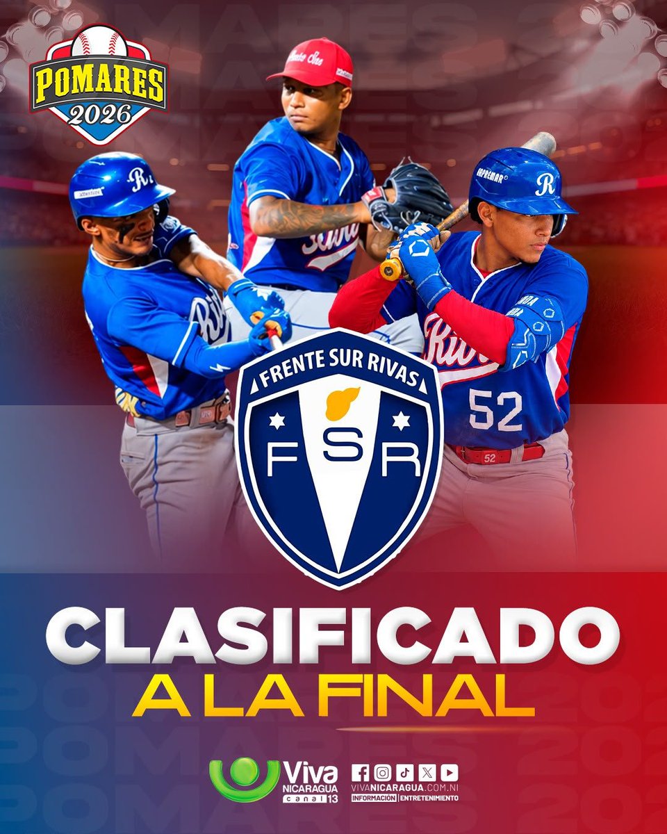 CanDigital2's tweet photo. ¡Rivas se clasifica a la Gran Final! ⚾⚡
Todo listo para el gran choque entre Granada y Frente Sur Rivas en el Germán Pomares 2026. 🏆 💥
#Pomares2026 #FrenteSurRivas #GranFinal https://t.co/cfH9lvFUVp