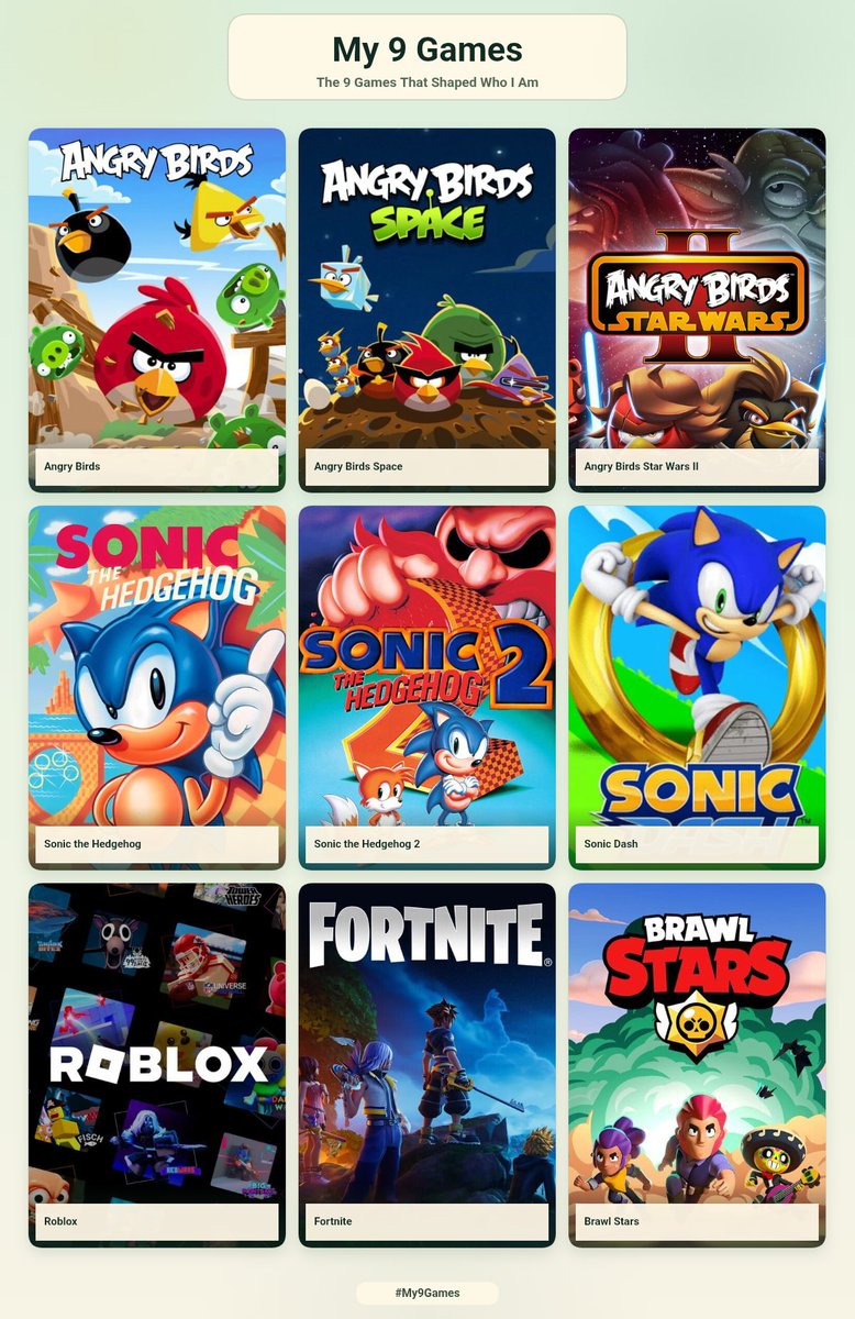 Dominikjuruga's tweet photo. Here's my 9 games 
Top (angry birds games)
Middle (Sonic games)
bottom (ro****, fortnite (just here for sonic skin),(Brawl Stars) https://t.co/nHxrpdmknS