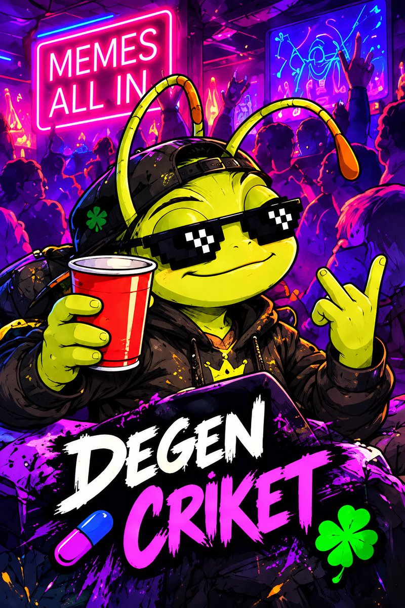 criketcoin's tweet photo. CARD #06 — DEGEN CRIKET 🦗🍀

Every Criket has a story.

This one made some questionable decisions. 😂

But how did he become Degen Criket?

$CRIKET

#criket #crypto https://t.co/WdaCfHs8yf