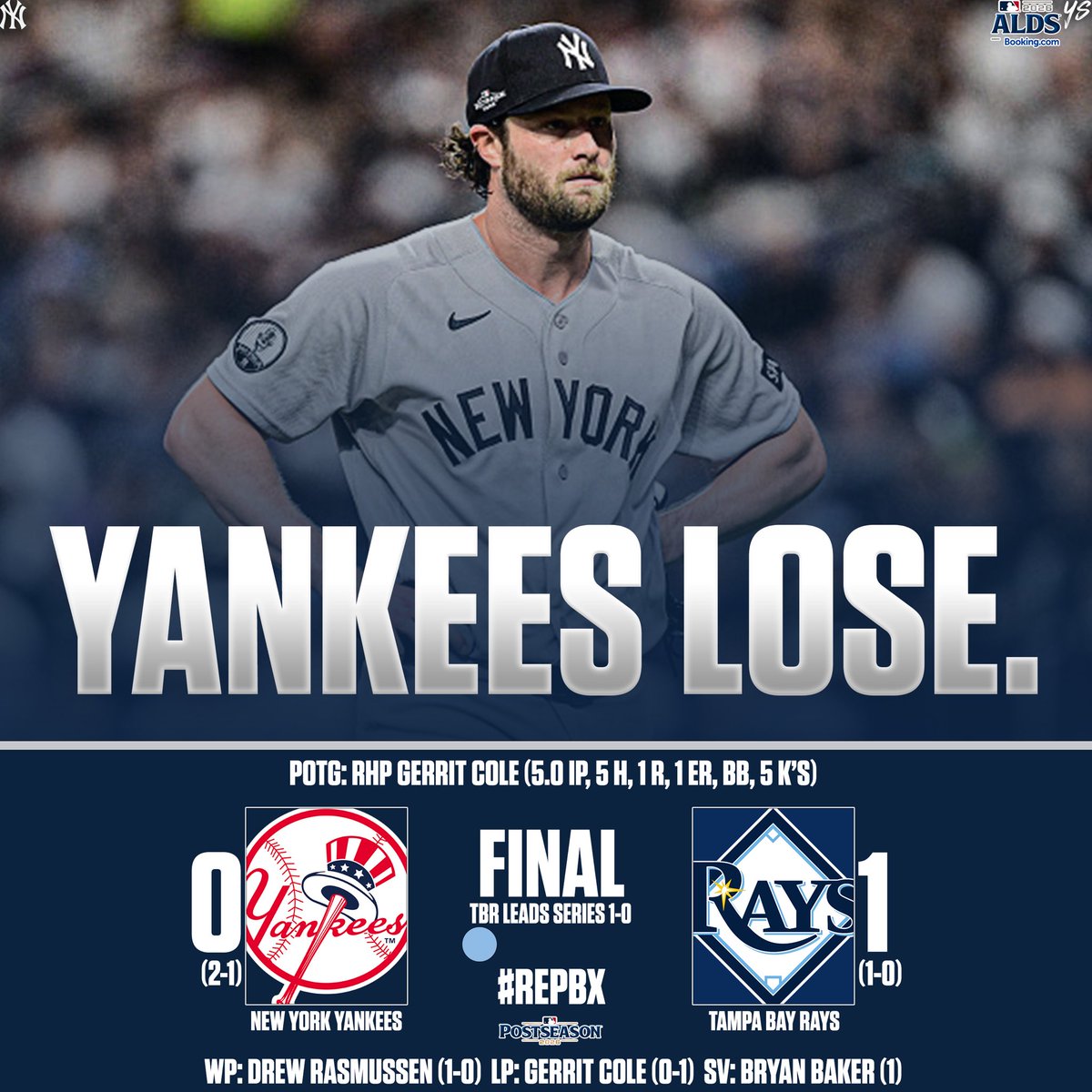 _yankeesource's tweet photo. TBR 1 - 0 NYY (G1 of the ALDS) 😞 

#RepBX #yspostseasonpostgame26 https://t.co/7u1mHq8Si9