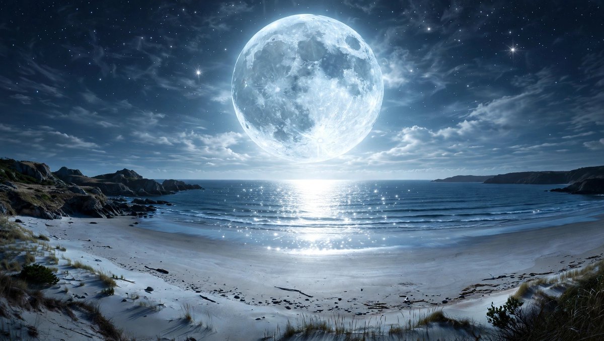 WanderWithAI_'s tweet photo. Moonlit Ocean World 🌕🌊
beach → giant moon → infinite horizon
The moon didn't rise, it arrived.
#MoonlitOcean #Astrophotography #OceanWorld #NightScape https://t.co/Ef0iCbYr6F