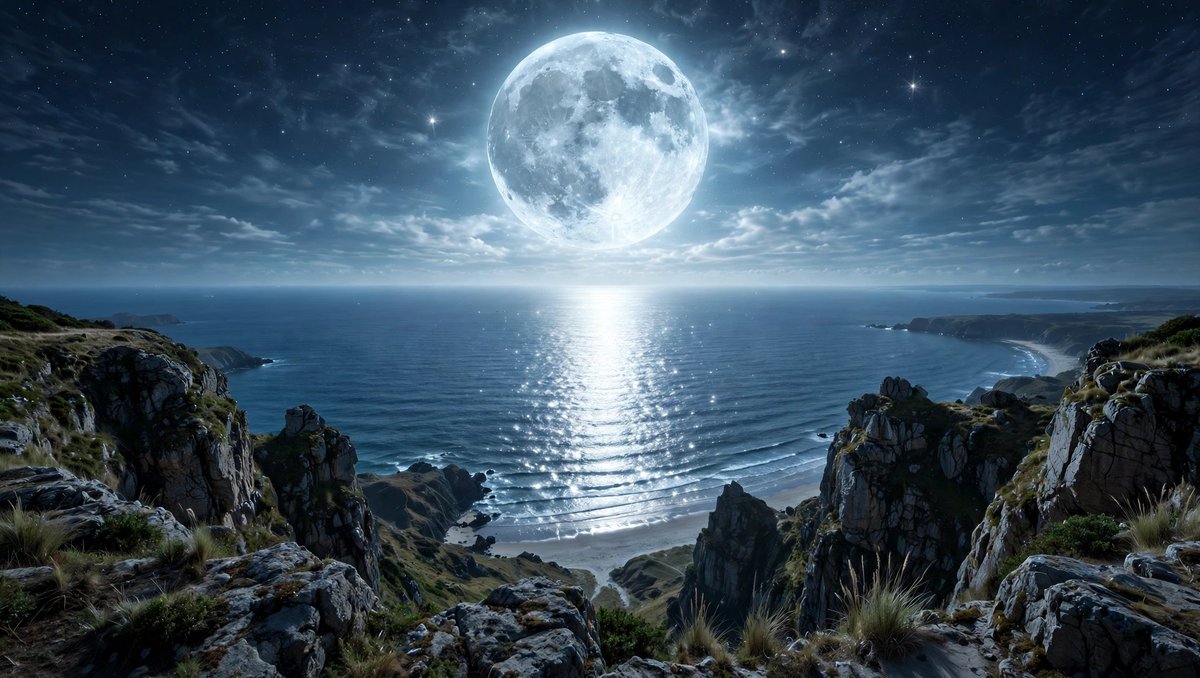 WanderWithAI_'s tweet photo. Moonlit Ocean World 🌕🌊
beach → giant moon → infinite horizon
The moon didn't rise, it arrived.
#MoonlitOcean #Astrophotography #OceanWorld #NightScape https://t.co/Ef0iCbYr6F