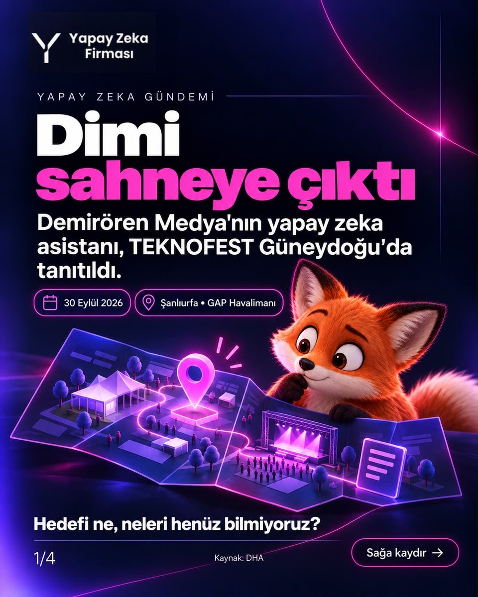 YZFirmasi's tweet photo. Dimi sahneye çıktı. Peki gerçekten ne kadarını biliyoruz? 👀

Demirören Medya’nın yapay zeka asistanı Dimi, TEKNOFEST Güneydoğu’da tanıtıldı. Hedef; kullanıcıyı tanımak, fikir geliştirmek ve rutin işlerde destek olmak.

Ama kritik detaylar hâlâ net değil: erişim, ücretlendirme, model altyapısı ve veri politikası.

Yani tanıtım yapıldı, şimdi sıra detaylarda.

Sizce Dimi’nin en kritik özelliği ne olmalı?

#YapayZeka #Dimi #AIGündem #Teknoloji #TEKNOFEST