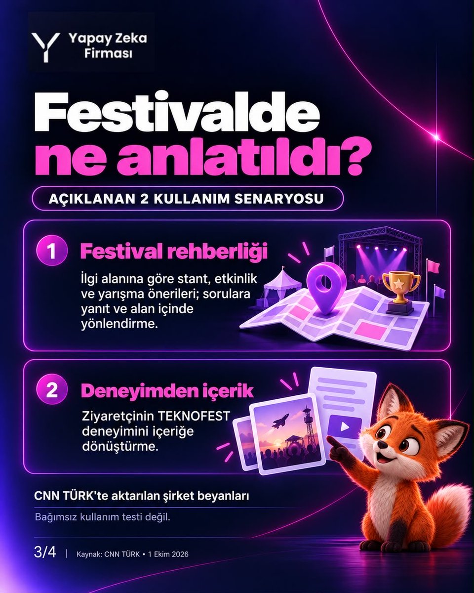 YZFirmasi's tweet photo. Dimi sahneye çıktı. Peki gerçekten ne kadarını biliyoruz? 👀

Demirören Medya’nın yapay zeka asistanı Dimi, TEKNOFEST Güneydoğu’da tanıtıldı. Hedef; kullanıcıyı tanımak, fikir geliştirmek ve rutin işlerde destek olmak.

Ama kritik detaylar hâlâ net değil: erişim, ücretlendirme, model altyapısı ve veri politikası.

Yani tanıtım yapıldı, şimdi sıra detaylarda.

Sizce Dimi’nin en kritik özelliği ne olmalı?

#YapayZeka #Dimi #AIGündem #Teknoloji #TEKNOFEST
