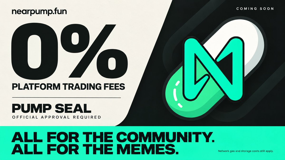 NearPump_Fun's tweet photo. 0% platform trading fees.

Pump Seal: official approval required.

all for the community. all for the memes. https://t.co/k0AwI274yH