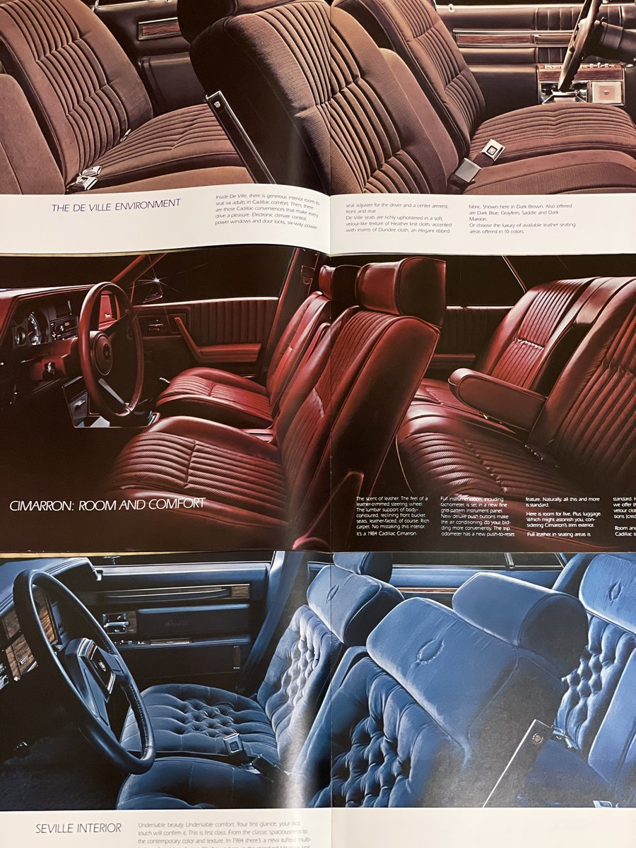 1988bmw520i's tweet photo. 1984 Cadillac Brochures.

シマロンの資料用に撮った写真でしたが上段にブローアムがあるので流用。

トミカでもモデル化された2代目セビルも全然見なくなりましたね。 https://t.co/cPDsN5PnhF