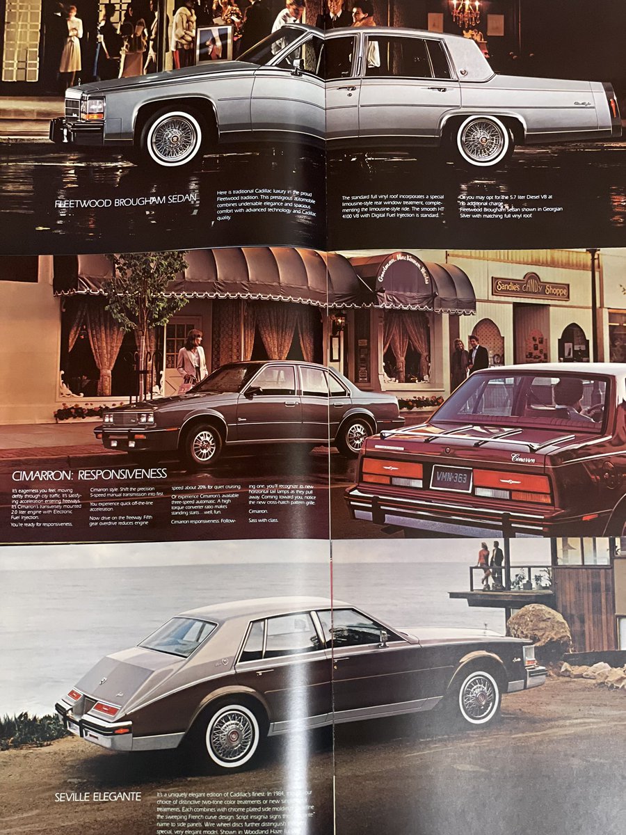 1988bmw520i's tweet photo. 1984 Cadillac Brochures.

シマロンの資料用に撮った写真でしたが上段にブローアムがあるので流用。

トミカでもモデル化された2代目セビルも全然見なくなりましたね。 https://t.co/cPDsN5PnhF