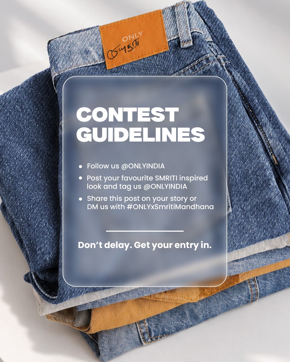 OnlyIndia's tweet photo. Your winning fit could be just a few steps away. 👖💙

5 lucky winners stand a chance to take home denims signed by Smriti Mandhana. ✍️✨

Ready to make them yours? Follow the guidelines and enter the #ONLYxSmritiMandhana contest.

Winners will be announced on 12th October.🏆💙 https://t.co/wlgmfnPg9X