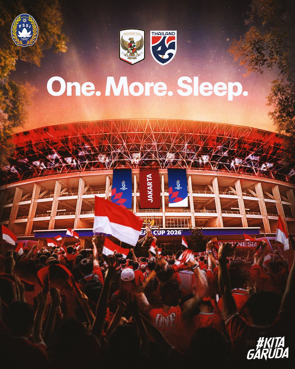 PSSI's tweet photo. 𝟎𝟓. 𝟏𝟎. 𝟐𝟎𝟐𝟔 ⌛️

🏆 𝐂𝐡𝐚𝐦𝐩𝐢𝐨𝐧𝐬𝐡𝐢𝐩 𝐅𝐢𝐧𝐚𝐥
🏟️ Gelora Bung Karno Main Stadium
🌃 20.00 WIB | 21.00 WITA | 22.00 WIT

‣ #FIFAASEANCup
‣ #BersamaGaruda https://t.co/nMQhJQeHRG