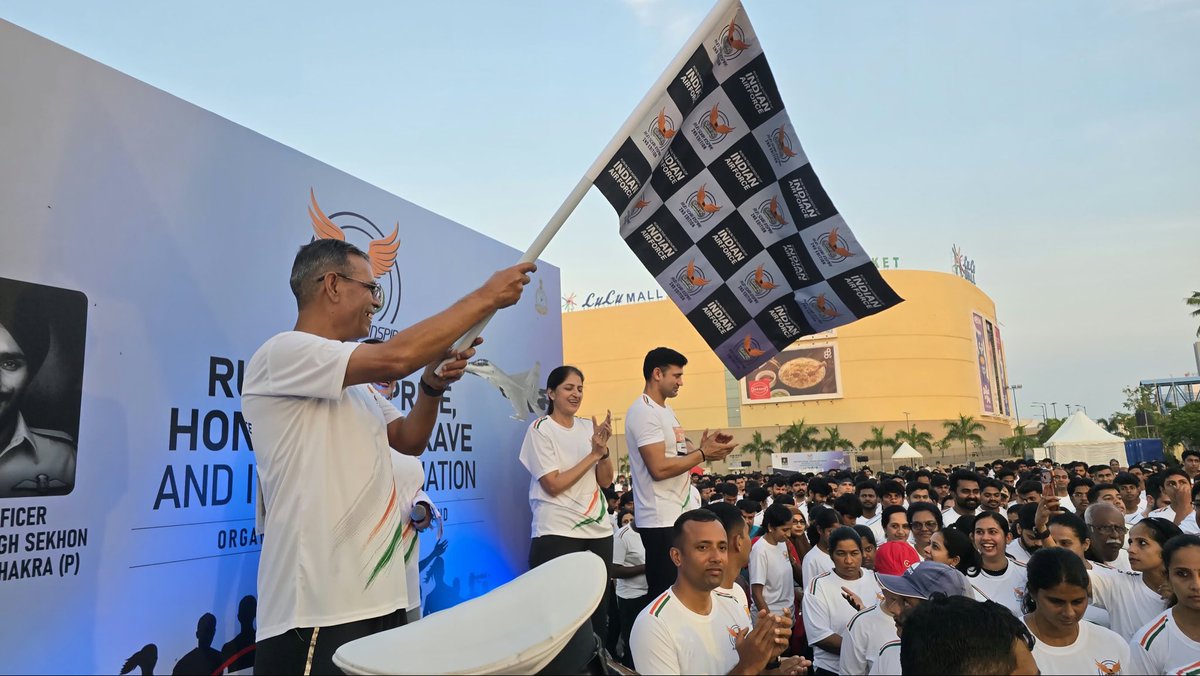 IafSac's tweet photo. Thousands. One rhythm. One nation. One legend. 🇮🇳🏃‍♂️

The Sekhon Indian Air Force Marathon (SIM) 2026 transformed LuLu Mall, Thiruvananthapuram, into a celebration of energy, endurance, fitness and patriotism on 04 Oct 26. 

Every stride was a tribute to Flying Officer Nirmal Jit Singh Sekhon, Param Vir Chakra , whose courage and supreme sacrifice continue to inspire generations.

The starting line turned into a sea of energy as thousands of participants came together to honour a legend. Air Marshal Jasvir Singh Mann, AVSM, VM, AOC-in-C, Southern Air Command and Mr Sangram Singh, renowned sports personality, flagged off the event, setting the stage for a powerful celebration of fitness, courage and national pride.
