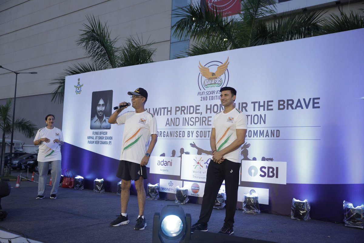 IafSac's tweet photo. 💪 Adding to the spirit of the occasion, Air Marshal Jasvir Singh Mann, AVSM, VM, AOC-in-C, Southern Air Command, along with Mr Sangram Singh, MMA fighter, actor and two time Commonwealth Heavyweight Champion along with Mrs Padmini Thomas, Arjuna Awardee, former Asian Games medallist and Mrs K C Lekha, World Boxing Champion, Dhyan Chand Awardee, inspired participants to embrace fitness, discipline and the pursuit of excellence.

🏆 The spirit of competition shone through as winners across various race categories were felicitated and presented prizes in recognition of their outstanding performances, celebrating their dedication, determination and sporting excellence.