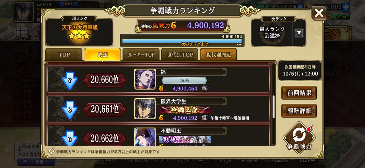 tikamasimasima's tweet photo. 今週の総戦力ランキングと争覇戦力ランキングです！
 #キングダム乱  #キンラン  #総戦力  #争覇戦力 https://t.co/5VQfVzGRyg