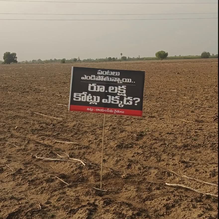 Anithareddyatp's tweet photo. పంటలు ఎండిపోతున్నాయి.. రూ. లక్ష కోట్లు ఎక్కడ..?
చంద్రబాబు ప్రభుత్వంపై రాయలసీమ రైతులు ఆగ్రహం 
సీమకు లక్ష కోట్ల పెట్టుబడి అంటూ ప్రభుత్వం హంగామా..
చంద్రబాబును ప్రశ్నిస్తూ.. బీడు భూముల్లో ఫ్లెక్సీ లు

#andhrapradesh #rayalaseema #farmers https://t.co/Wx7dw6H3mk