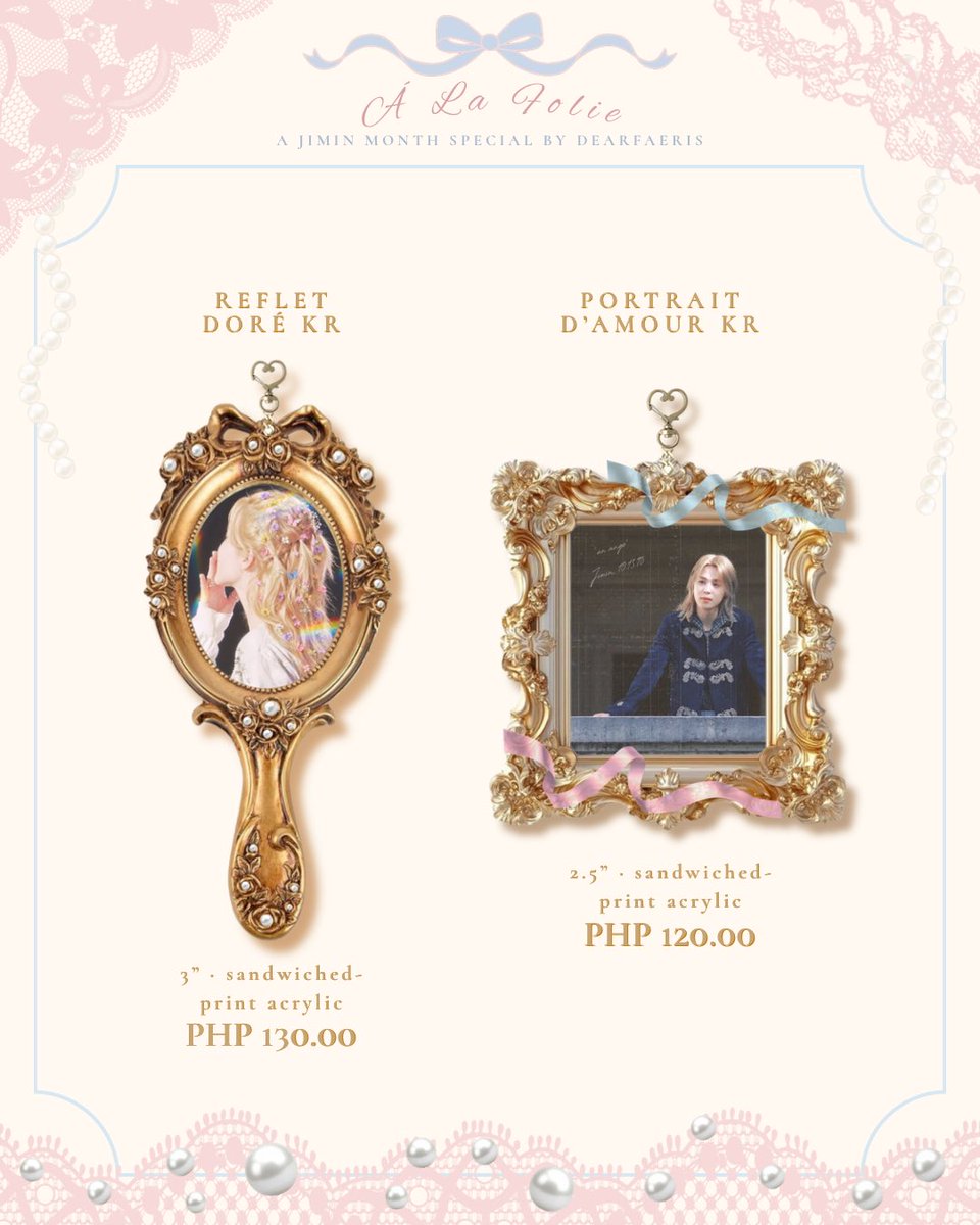 dearfaeris's tweet photo. ୨୧ ˚₊‧꒰ა ♡ ໒꒱ ‧₊˚
À LA FOLIE — JIMIN BIRTHDAY COLLECTION 🎀

the wait is over ♡
pre-orders are now OPEN!

🩰 doo/dop: oct 18 • 11:59 pm

𓂃 order here: https://t.co/MD34xgGPLl
open for sdm, just send a dm🩵🙂‍↕️ avec amour, dear faeris ♡

#faeristrinkets #jmÀLF https://t.co/3InU5NNEMO