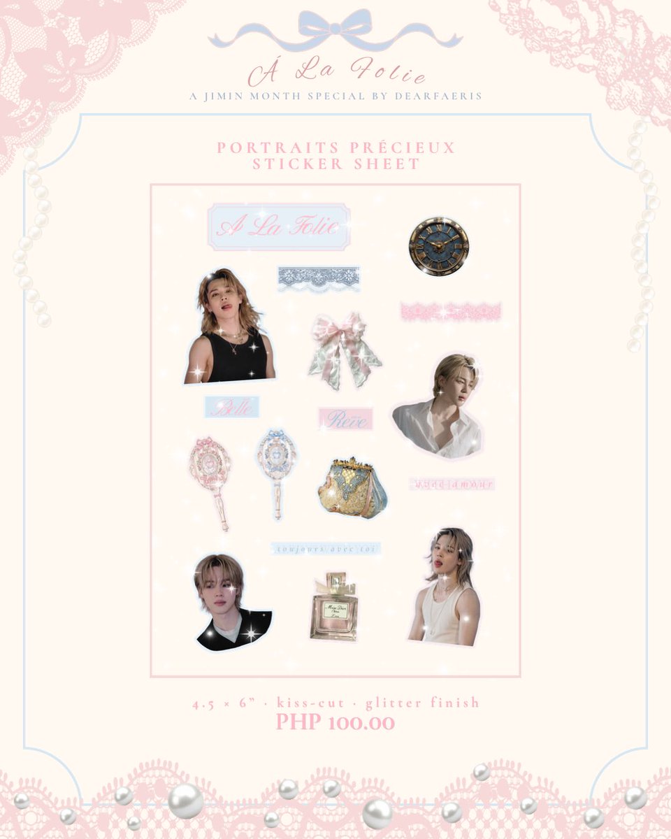 dearfaeris's tweet photo. ୨୧ ˚₊‧꒰ა ♡ ໒꒱ ‧₊˚
À LA FOLIE — JIMIN BIRTHDAY COLLECTION 🎀

the wait is over ♡
pre-orders are now OPEN!

🩰 doo/dop: oct 18 • 11:59 pm

𓂃 order here: https://t.co/MD34xgGPLl
open for sdm, just send a dm🩵🙂‍↕️ avec amour, dear faeris ♡

#faeristrinkets #jmÀLF https://t.co/3InU5NNEMO