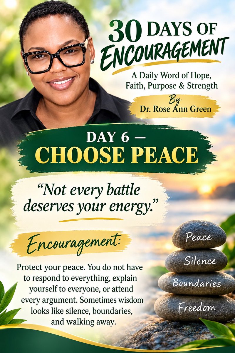 rosencu's tweet photo. DAY 6-CHOOSE PEACE

Peace is not weakness. Sometimes the strongest thing you can do is choose not to engage. Today, give yourself permission to protect your peace. 

Today’s reminder: Your peace is valuable. Guard it.

#peace #boundaries #silence #love #world #joy #happiness https://t.co/z3b6oI44j0