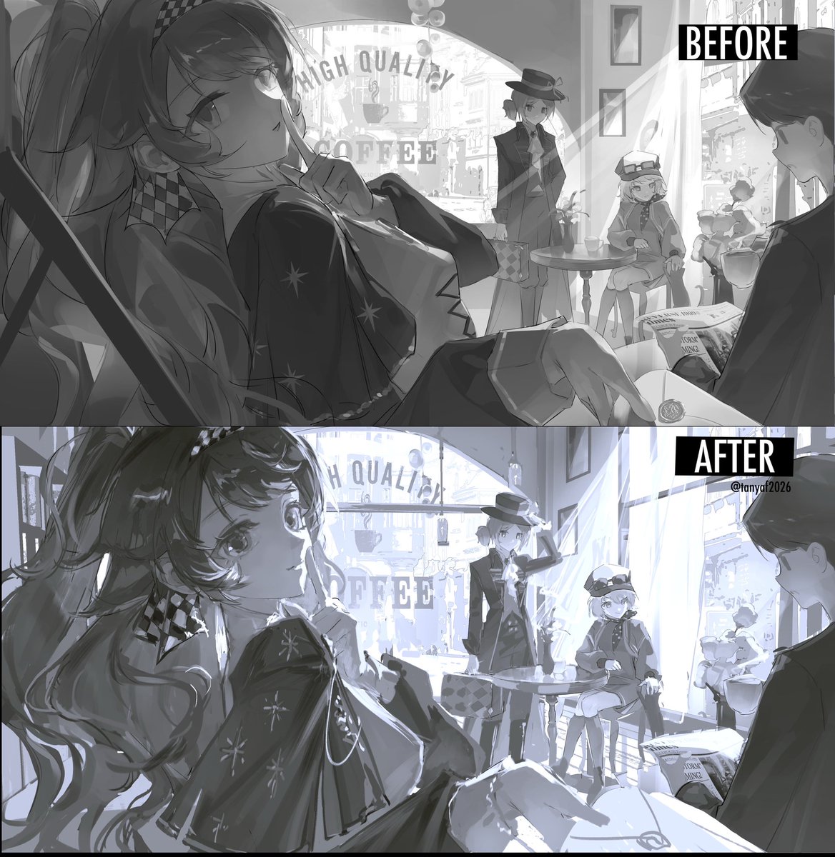 tanyaf2026's tweet photo. TA work: adjust student's illustration's black &amp;white draft period
#TAwork #reverse1999 https://t.co/yrdJ0koJMt
