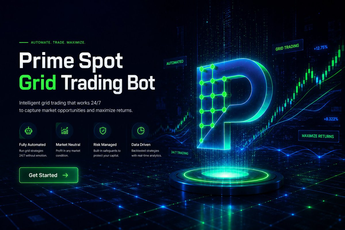 PrimeTradingBot's tweet photo. Meet the newest addition to our ecosystem: the Prime Spot Grid Trading Bot!

Automate your profits in sideways markets with our advanced toolkit: 
✨ Infinity Sliding Grid 
📉 Trailing Down 
🛡️ Built-in DCA Safety Net
Ready to level up? Get started here 👇
https://t.co/Wr5hXQxuK9 https://t.co/AYaWzgTQhC