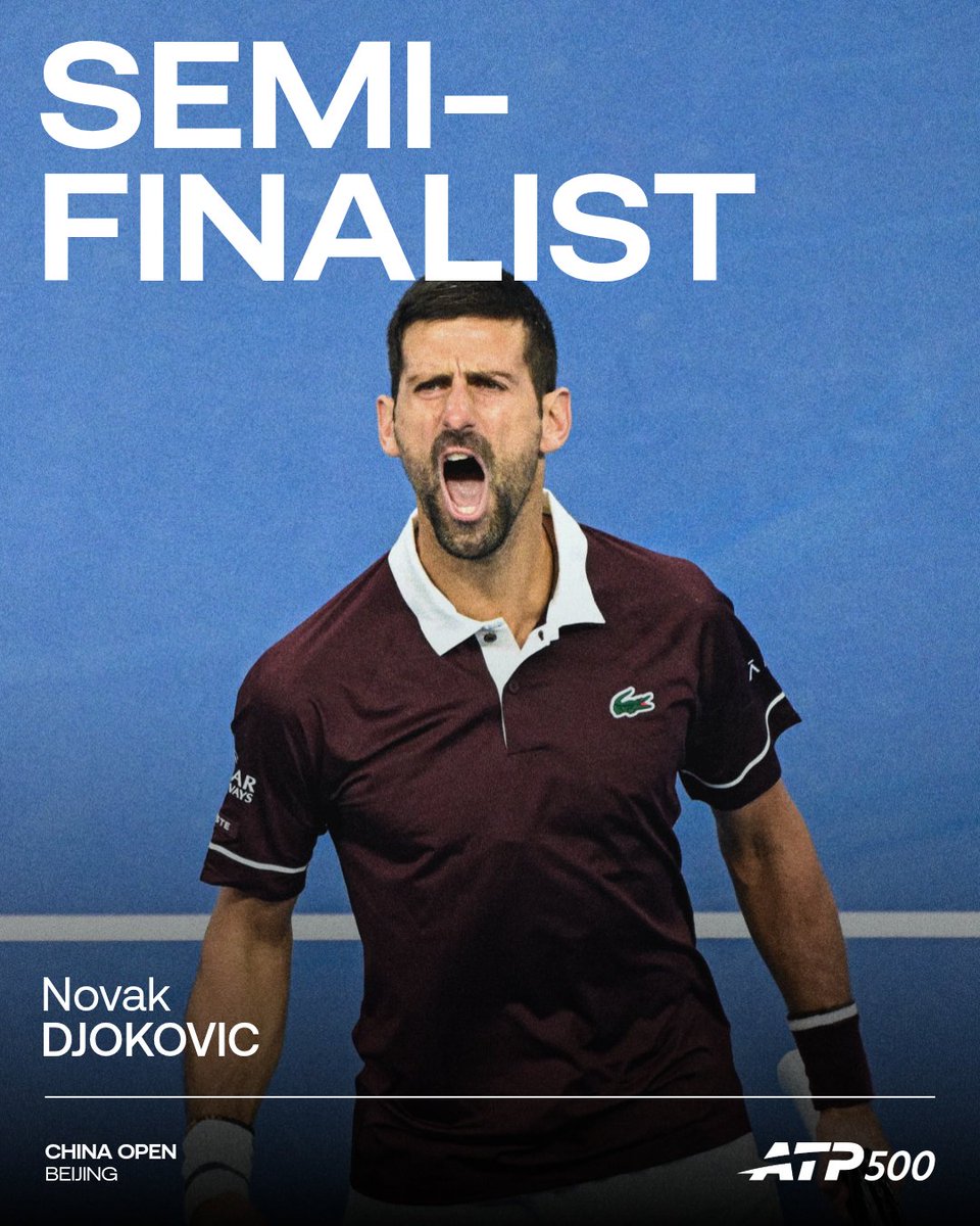 atptour's tweet photo. Seven Beijing semi-finals. No one else has more than five 😮‍💨

@DjokerNole takes down World No. 2 Zverev to reach the last four once again!

@ChinaOpen  | #ChinaOpen https://t.co/u8n8QHMOlO