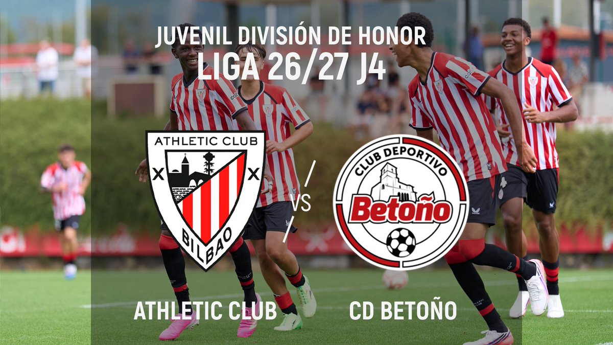 AthleticClub's tweet photo. ▶️ A partir de las 16:00 horas, sigue en directo en #AthleticPlay el partido del Juvenil A ante el @cdbetono de la División de Honor. 

📺 https://t.co/YKdPih4psC

#AthleticLezama 🦁 https://t.co/rMkRnCGI9k