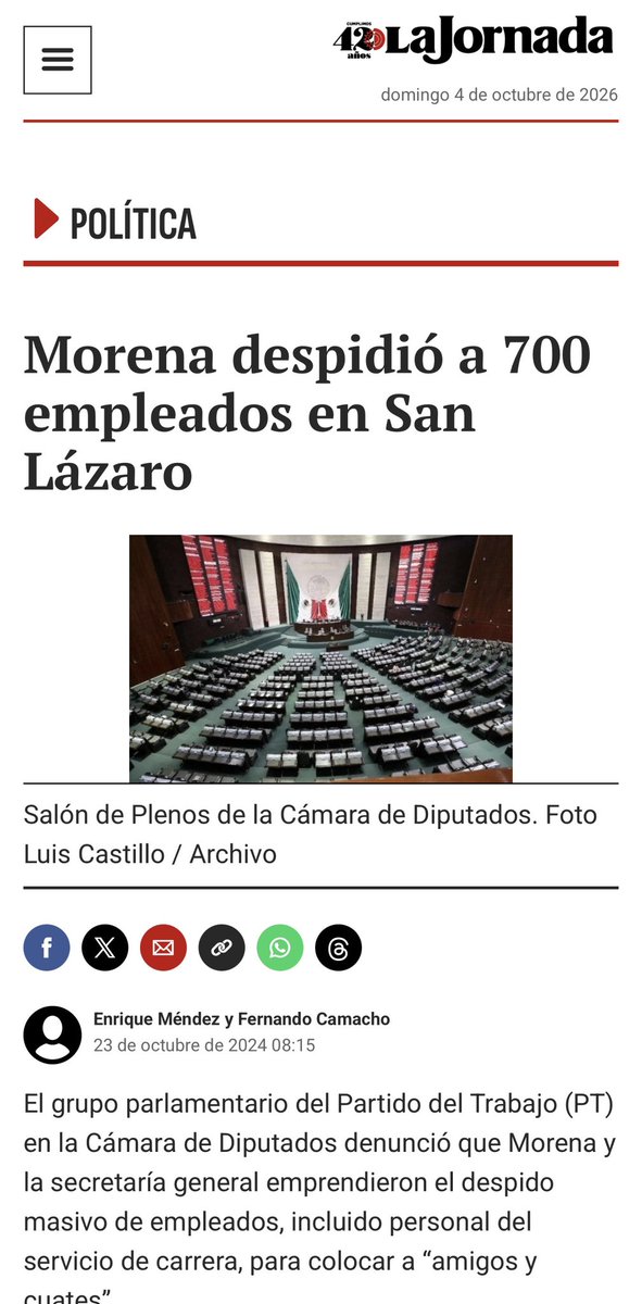 Ruben_Cortes's tweet photo. Mientras despide a 700 empleados, la Cámara de Diputados gasta 56 millones de pesos diarios en mantener a los diputados. Alguien se clava esa lana. https://t.co/RZnhXJnVTw