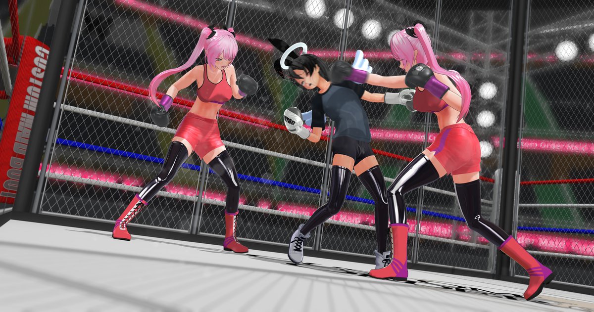 EugKhoo's tweet photo. COM3D2 
Boxing match between the Mutsumi Sister and Younger Maigochi.
Maigochi accepted to jobber position to promote the Mutsumi sisters debut match

Mutsumi sisters, Meruru and Raimu belongs to https://t.co/Zuii4SZYfG

Mutsumi sisters VS Maigochi #pixiv https://t.co/wc3YNtj4nD https://t.co/zLjNho1P5z