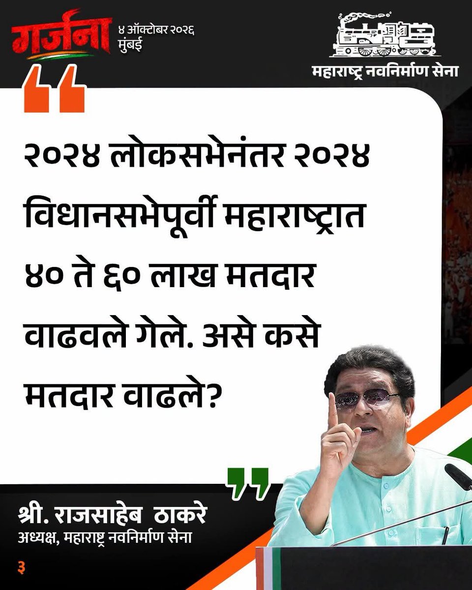AmarRLokhande's tweet photo. आज, ४/१०/२०२६ रोजी मुंबईत महाराष्ट्रातील सर्वपक्षीय नेते, कार्यकर्ते आणि जनतेच्या सहभागातून लोकशाही व संविधानाच्या रक्षणासाठी अभूतपूर्व असा विशाल ‘गर्जना’ मोर्चा निघाला.यावेळी मोर्चासाठी मोठ्या संख्येने जमलेल्या लोकशाही आणि संविधानप्रेमी नागरिकांना मा.राजसाहेब ठाकरे संबोधित केलं. https://t.co/tAzJRQnBfH