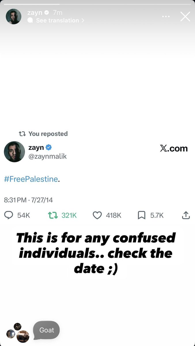 ZaynReport's tweet photo. “This is for any confused individuals.. check the date ;)” — ZAYN via IG stories! 🇵🇸🤍 https://t.co/OutQwura7B