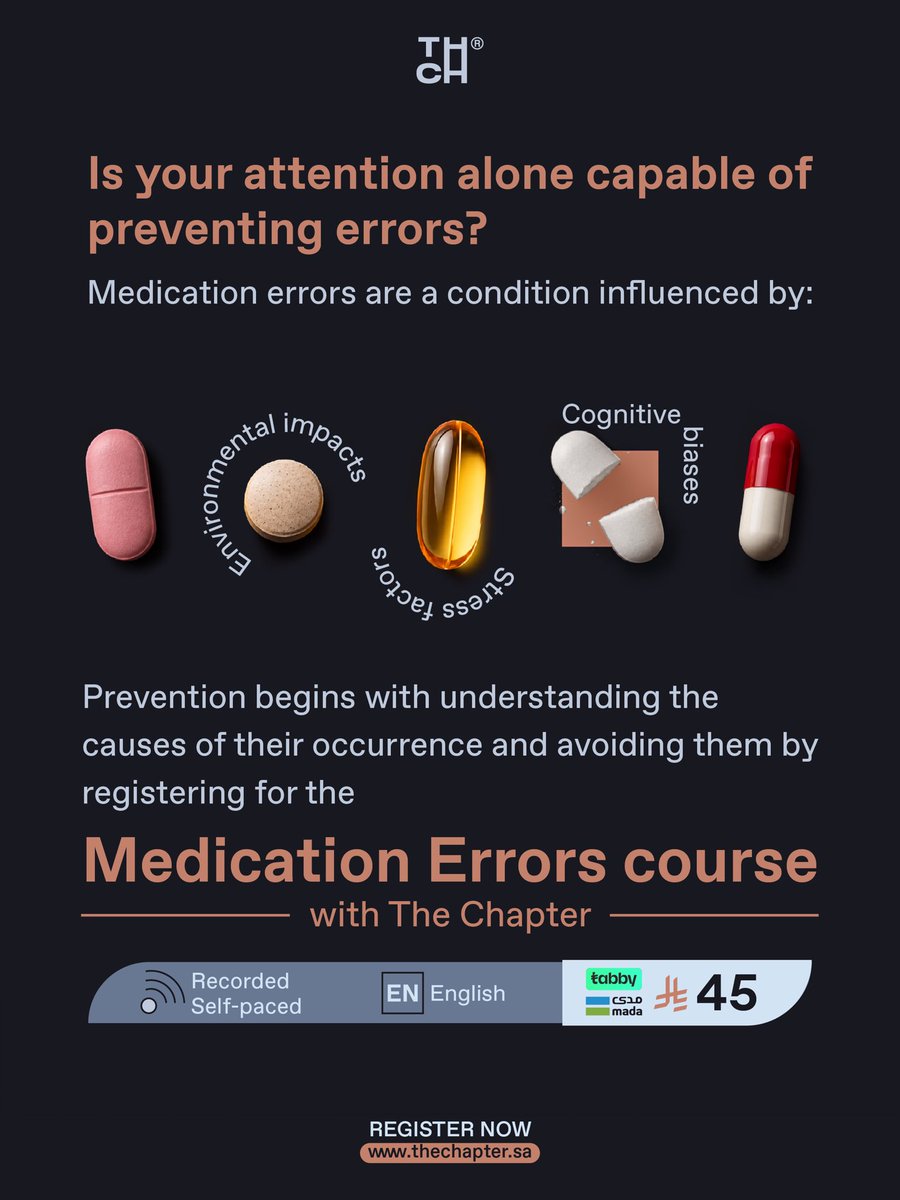 the_Chapter_'s tweet photo. #الأخطاء_الدوائية حالة قد تواجه الممارس الصحي، حلّها يبدأ بالتسجيل في دورة الأخطاء الدوائية .
سجلّ الآن واحضرها بتوقيتك🔗
#ذا_شابتر 

Prevent medication errors—register for The Chapter's course today!

سجل الآن

https://t.co/wl5qyhY6ls https://t.co/y4NI0zgTyD